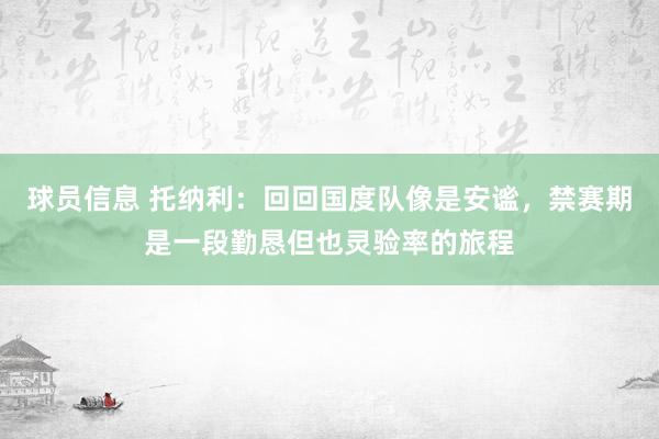 球员信息 托纳利：回回国度队像是安谧，禁赛期是一段勤恳但也灵验率的旅程