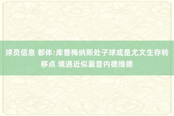 球员信息 都体:库普梅纳斯处子球或是尤文生存转移点 境遇近似曩昔内德维德