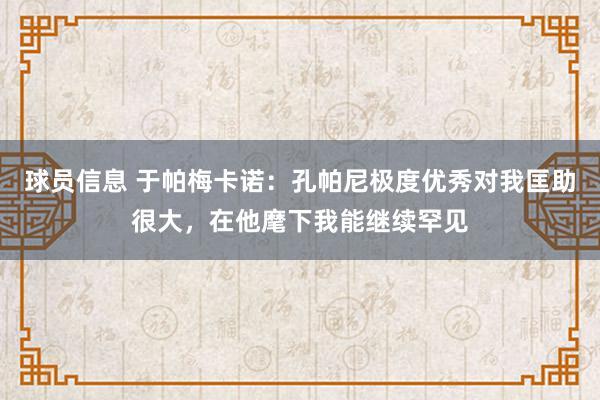 球员信息 于帕梅卡诺：孔帕尼极度优秀对我匡助很大，在他麾下我能继续罕见