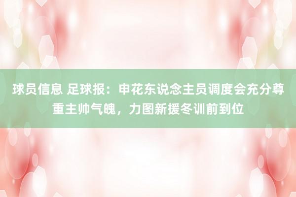 球员信息 足球报：申花东说念主员调度会充分尊重主帅气魄，力图新援冬训前到位