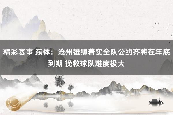 精彩赛事 东体：沧州雄狮着实全队公约齐将在年底到期 挽救球队难度极大