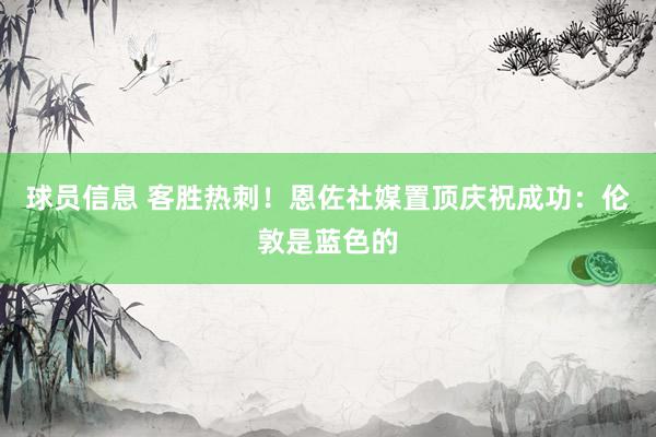 球员信息 客胜热刺！恩佐社媒置顶庆祝成功：伦敦是蓝色的